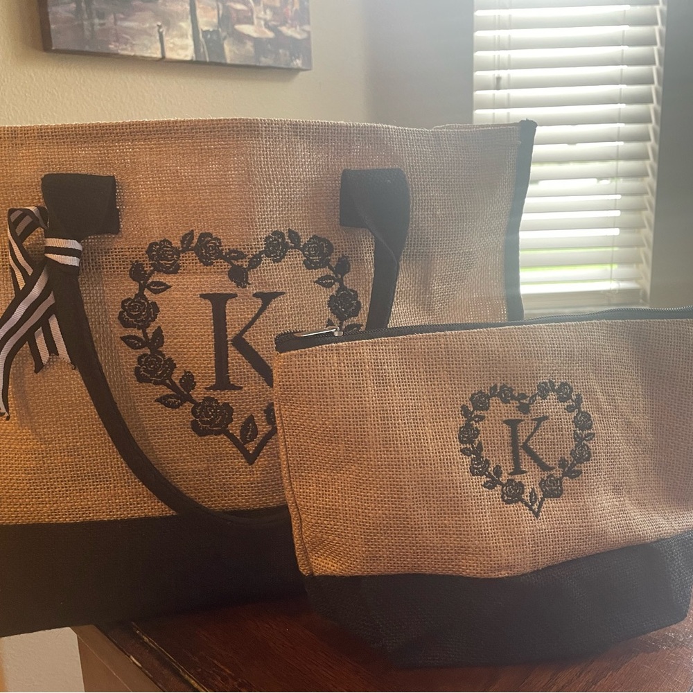 Personalized Totes and Cosmetic Bag Set, “K” Monogram